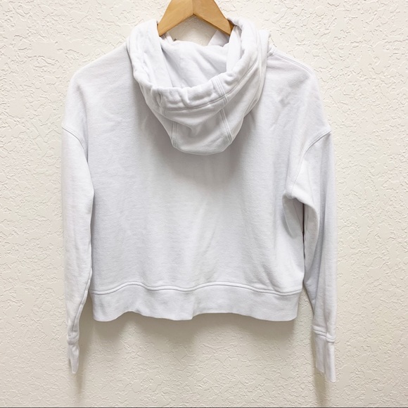 Calvin Klein Cropped White Hoodie Sweatshirt Sz S w/ Thumbholes - Picture 6 of 8